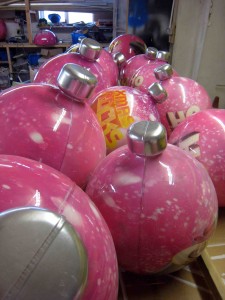 Giant baubles for HMV's Oxford Street store